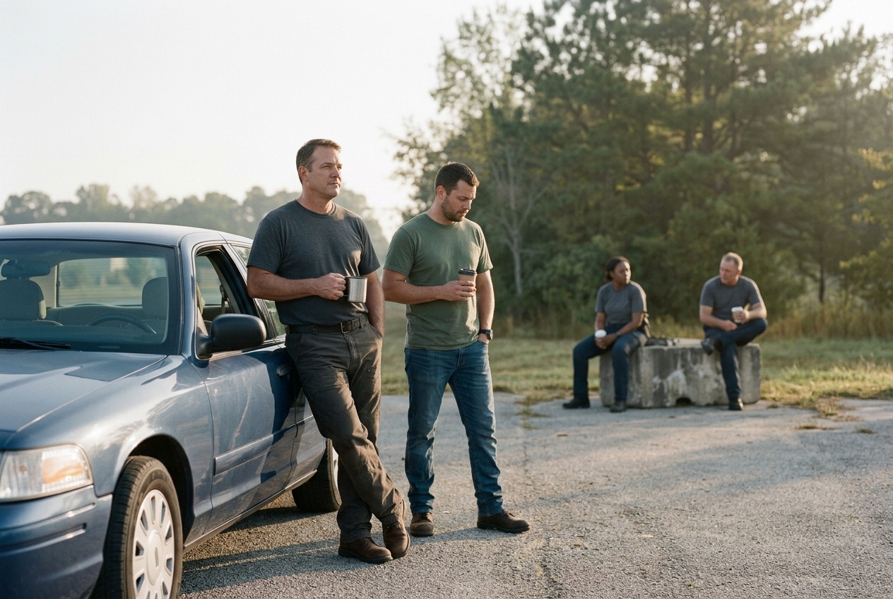Law enforcement and public safety professionals in a quiet, off-duty moment