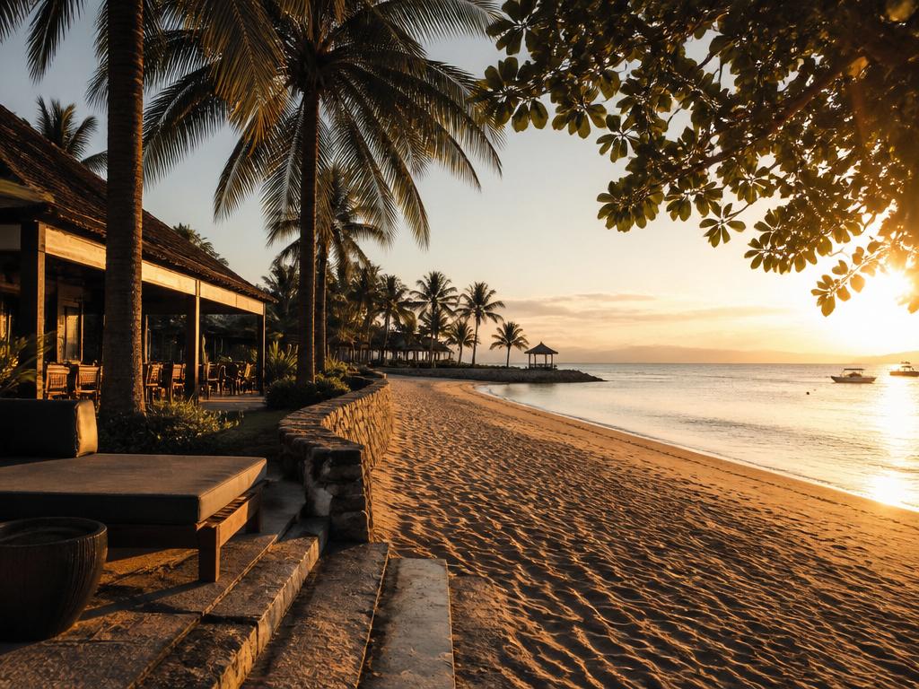 The beachfront at the Sanur resort that serves as the base for the week