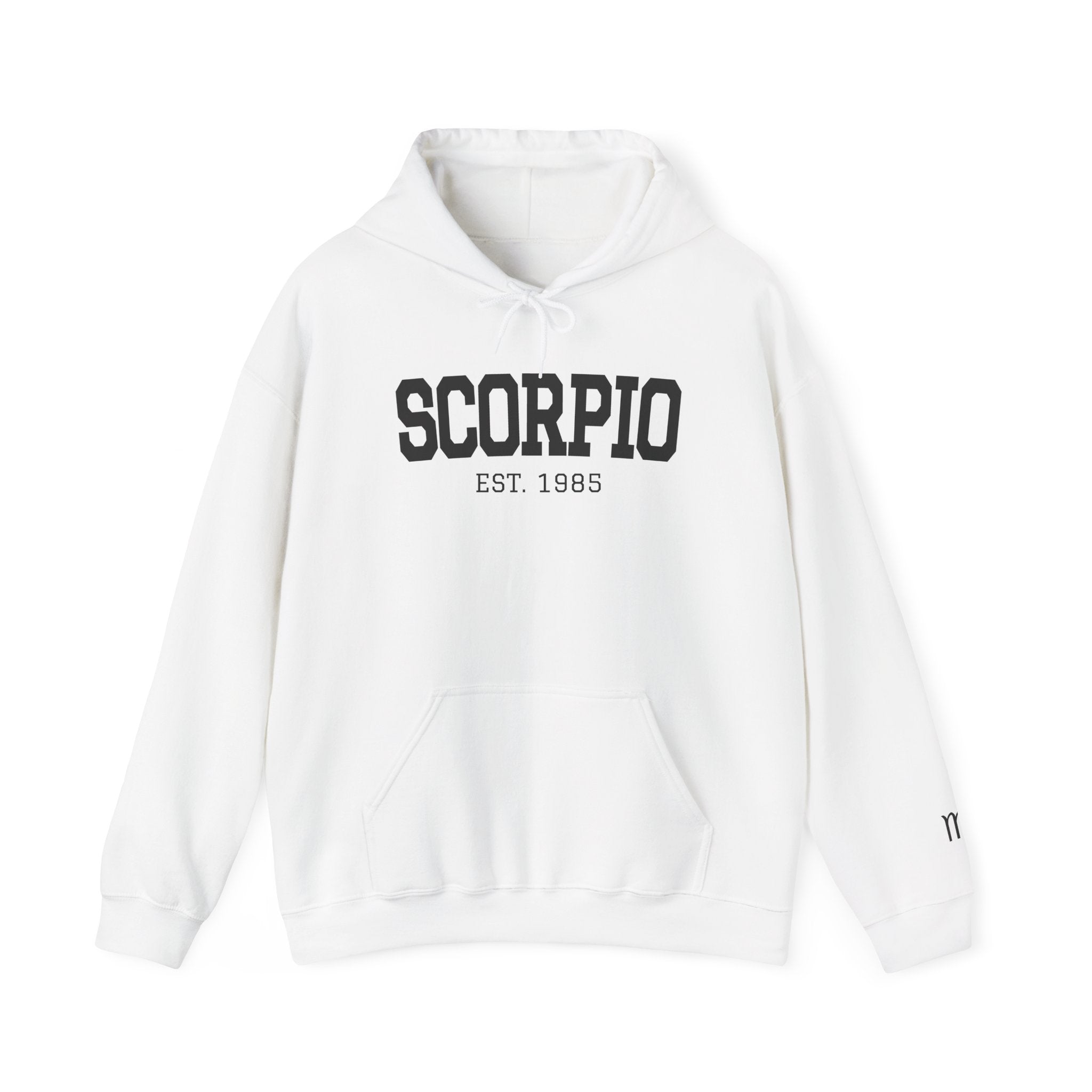 Scorpio zodiac hoodie, Est. Your Year design, from The Framework Hub zodiac collection.