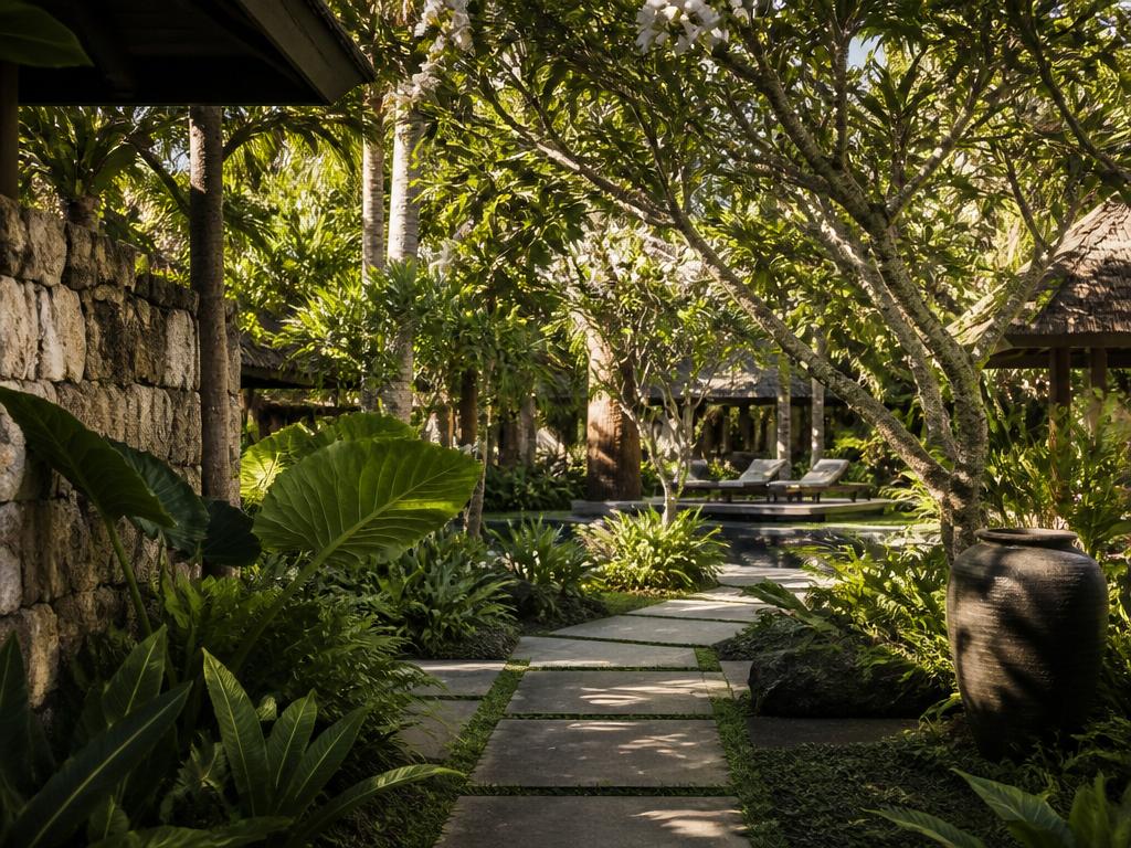 A tropical garden path at the Sanur resort on the closing morning